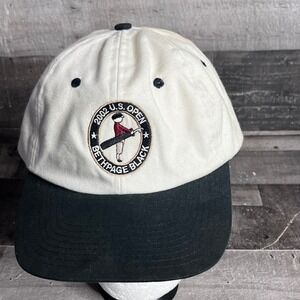 Vintage 2002 US Open Bethpage Black Golf Hat USGA Member Cream Black Strapback